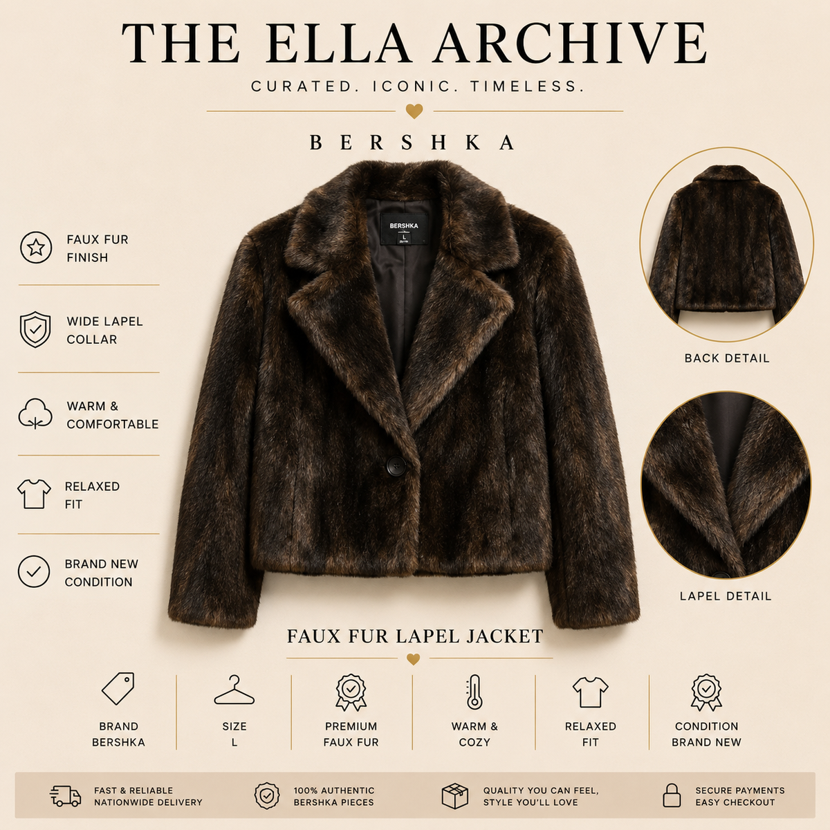 Bershka Faux Fur Lapel Jacket