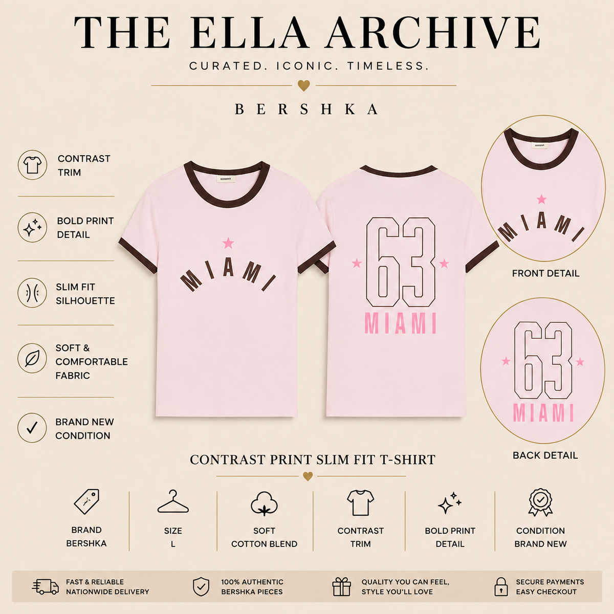 Bershka Contrast Print Slim Fit T-Shirt