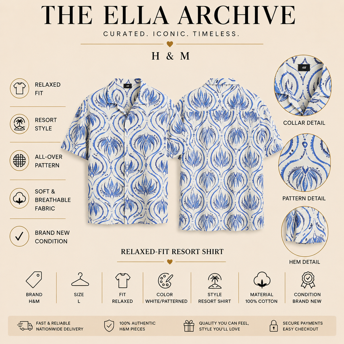 H&M Relaxed-Fit Patterned Resort Shirt