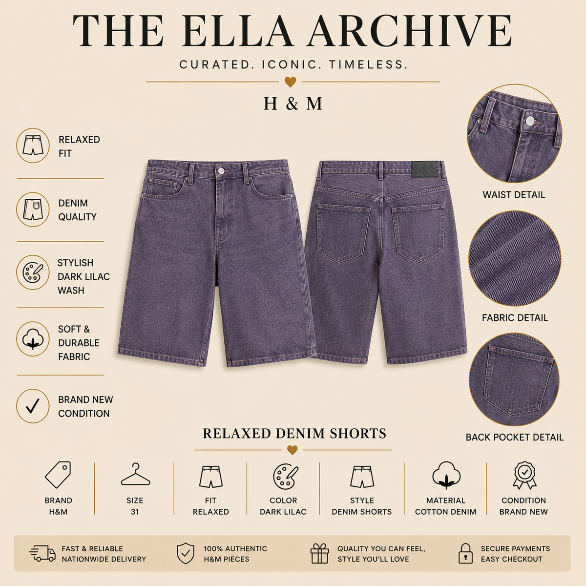 H&M Relaxed Denim Shorts – Dark Lilac