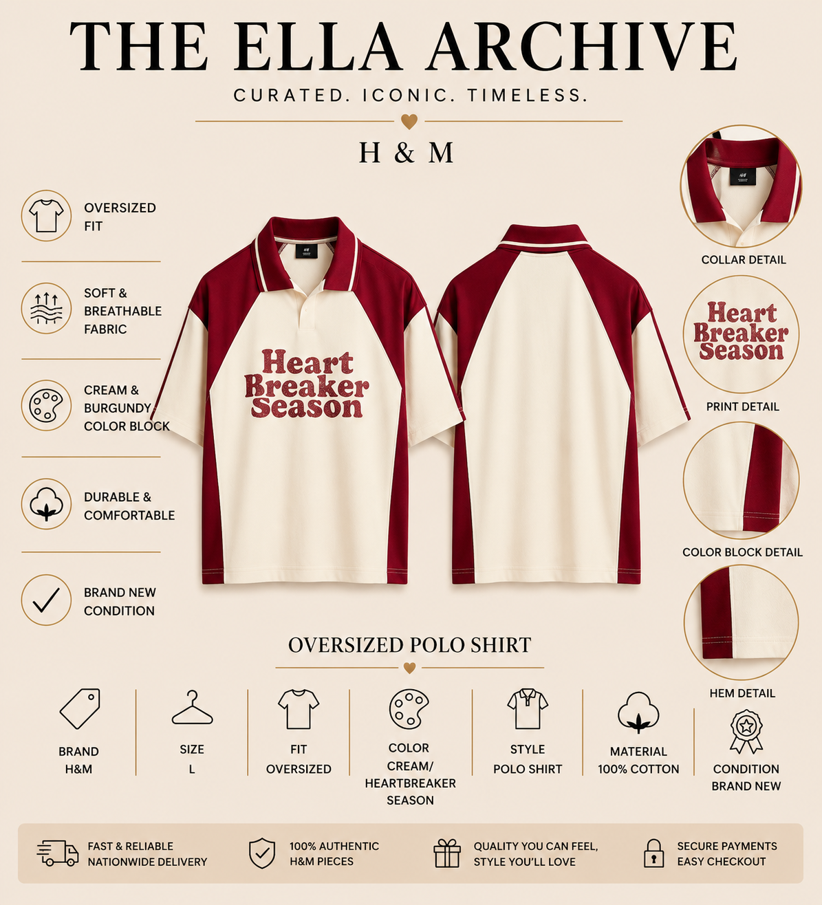 H&M Heartbreaker Season Oversized Polo Shirt